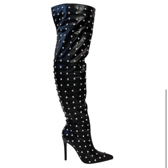 Rhinestone studded boots black - Picture 4 of 4